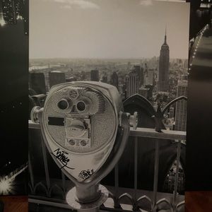black and white canvas photograph of a city